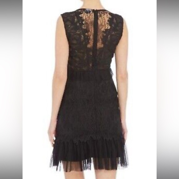 Bardot Ruffle Trim Black Lace Sheath Dress Size 6 - Picture 4 of 14